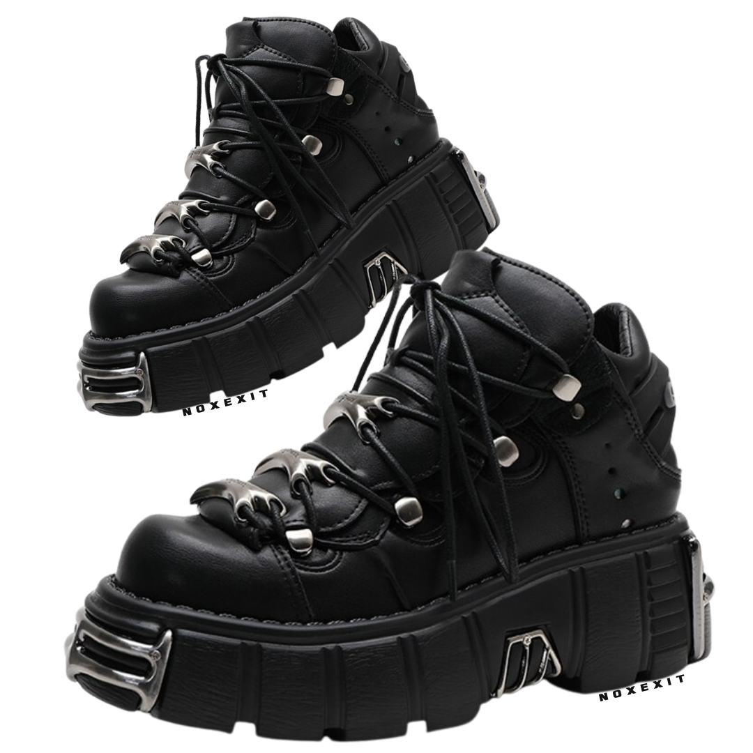 BIKER BOOTS】platform black metal goth moto sneakers shoes – noxexit