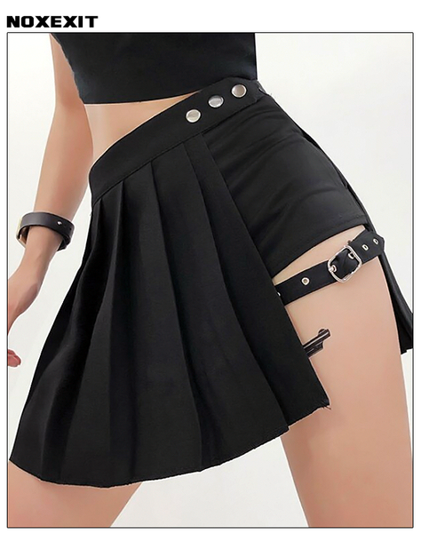 PLEATED HALF SKIRT SHORT GARTER GOTHIC ALTERNATIVE FASHION – noxexit